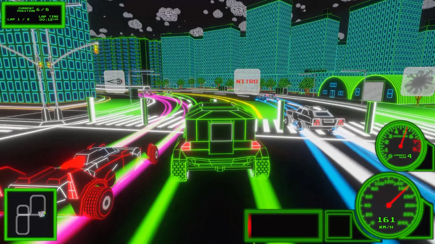 Screenshot of the Neon Chaser Unity racing game.