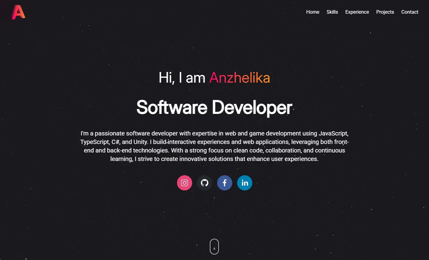 Screenshot of Anzhelika Kostyuk's previous interactive portfolio.